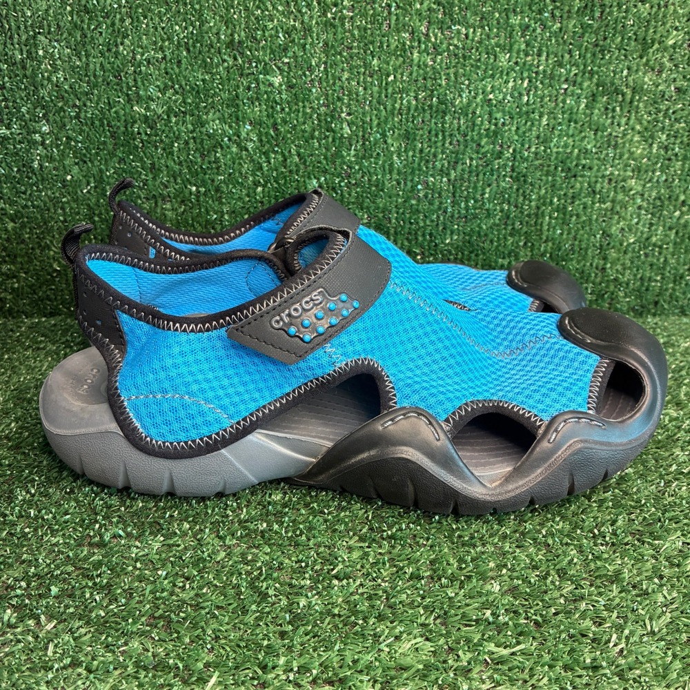 Crocs Swiftwater Mesh Deck Hook Loop Sporty Outdoor Water Sandal Blue Mens Sz 11